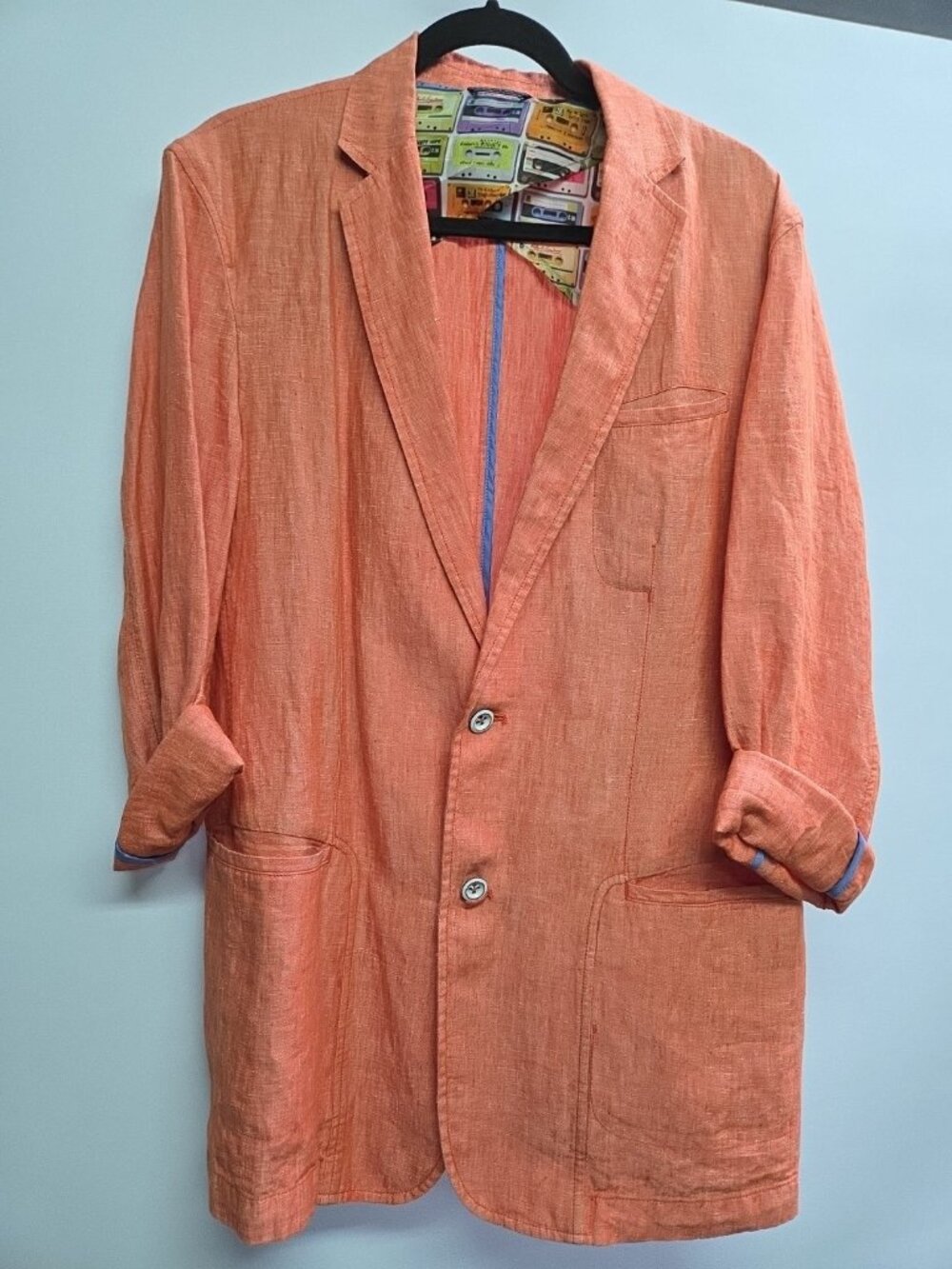 Robert Graham Blazer Orange Linen Classic Sport Coat Jacket Two Button Size 40